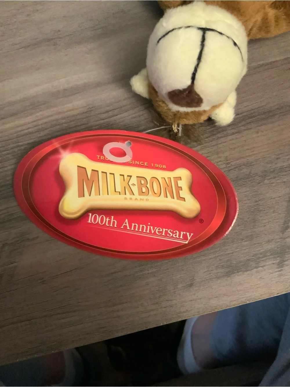 Milk-Bone 100th Anniversary Plush Tag - Tan & White